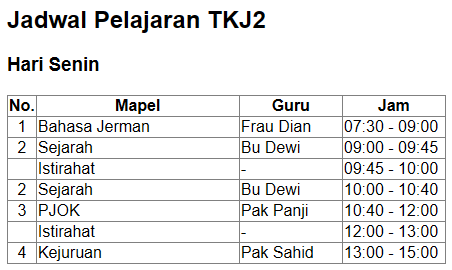 Jadwal Pelajaran